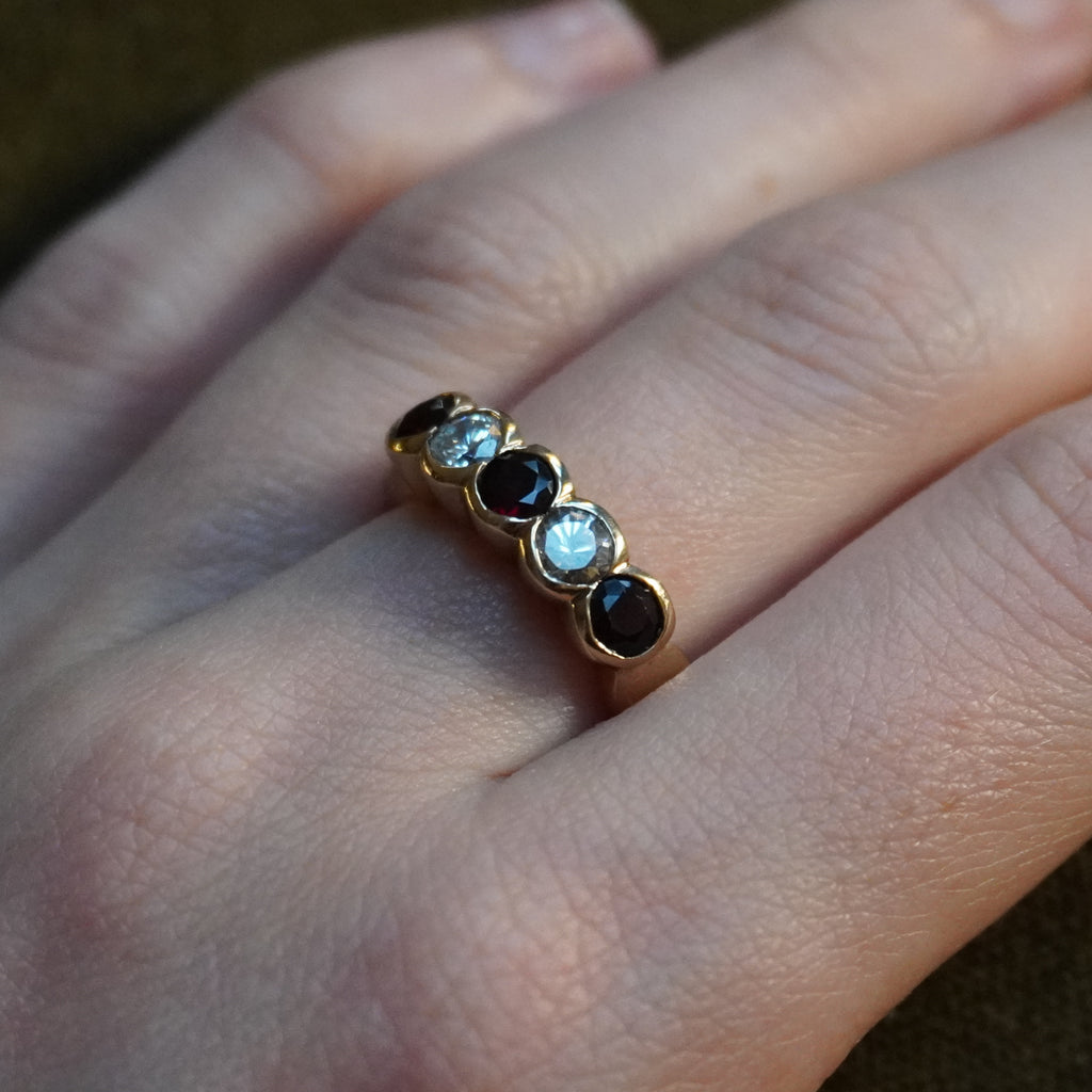 Garnet & CZ Five Stone