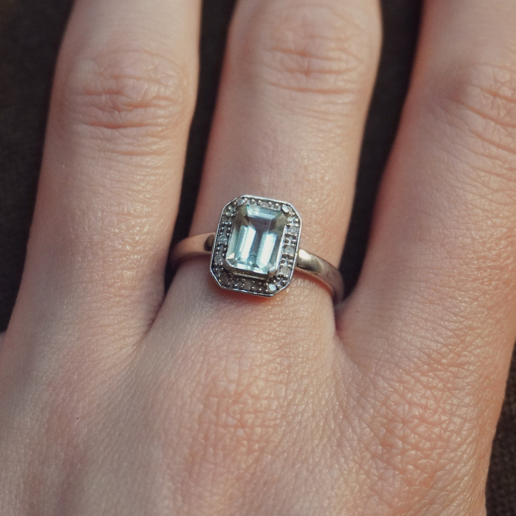 Aquamarine Halo Ring