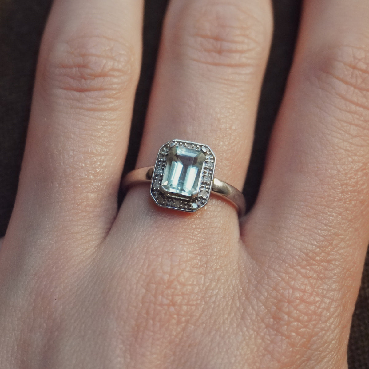 Aquamarine Halo Ring