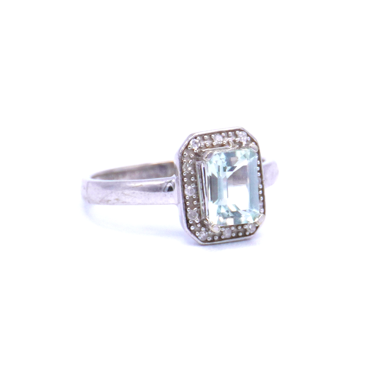 Aquamarine Halo Ring